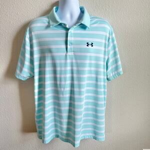 Under Armour The Play off Polo Golf Shirt Men's XL Teal Green White Stripe Loose